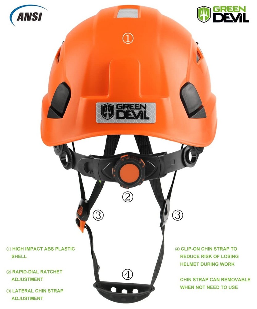 GREEN DEVIL Safety Helmet Hard Hat with Visor Chinstrap Adjustable ... Fast Ship