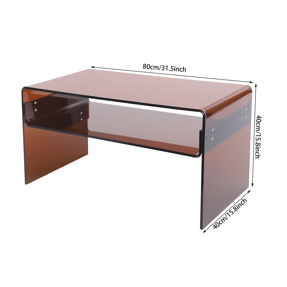 2 Tiers Modern Brown Acrylic Side Table Rectangular Coffee End Table 80*40*40cm