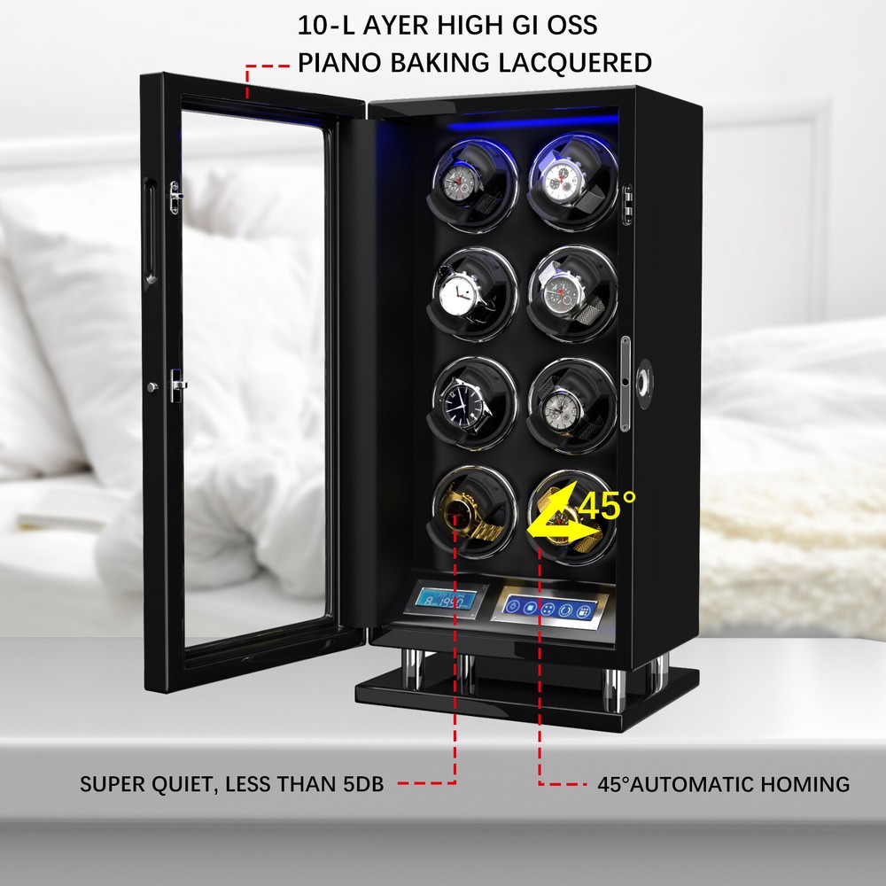 New Fingerprint LED Automatic 8 Watch Winder Box Display Case LCD Touch Screen