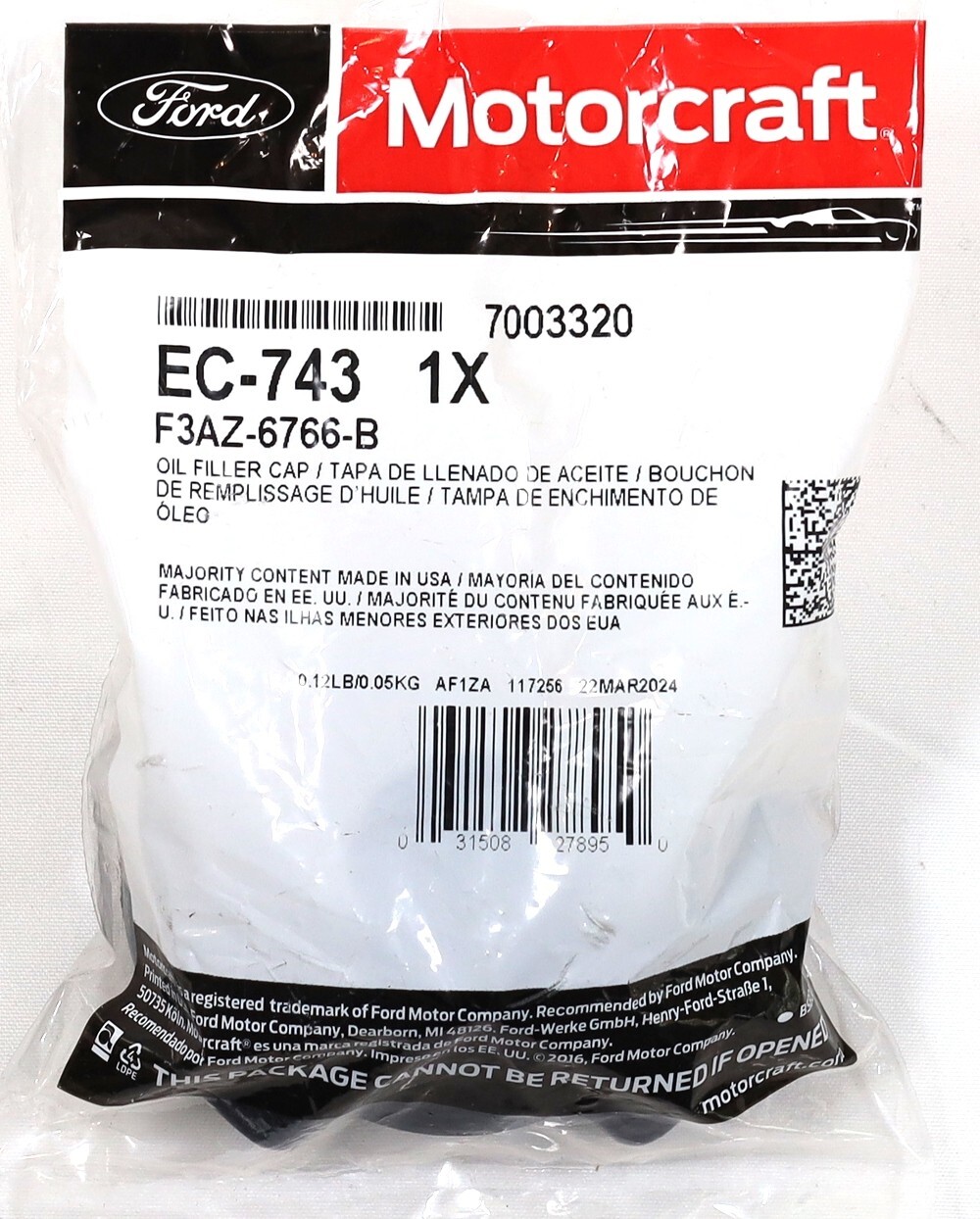 OEM Ford Motorcraft Oil Fill Neck & Cap 94–03 F250 F350 7.3L Powerstroke Diesel