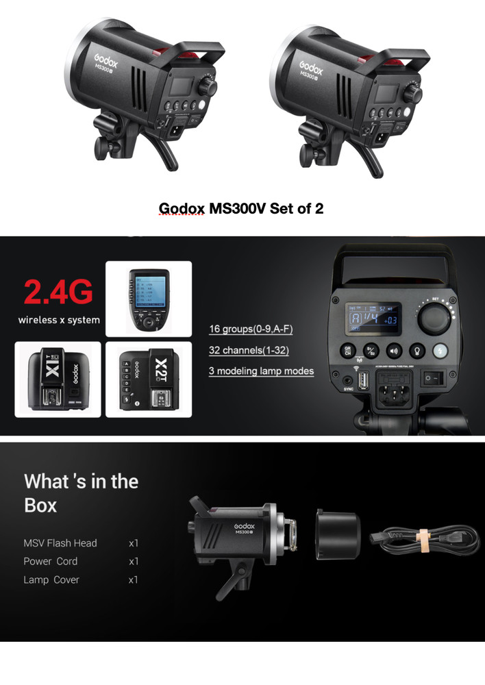 studio lighting kit / bundle, Godox MS300V 2-Light Studio Strobe Kit X2T-C for C