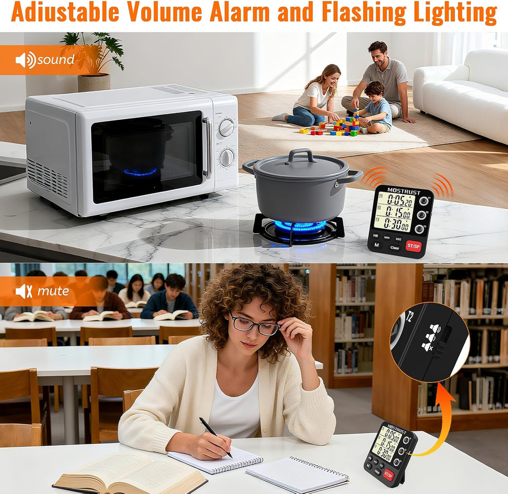 Digital Dual Kitchen Timer 3 Channels Triple Countdown Timer for Cooking Display