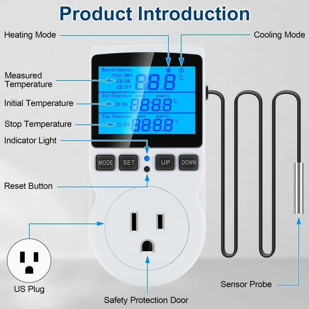 Digital Temperature Controller Thermostat Timer - Reptile Thermostat Controll...