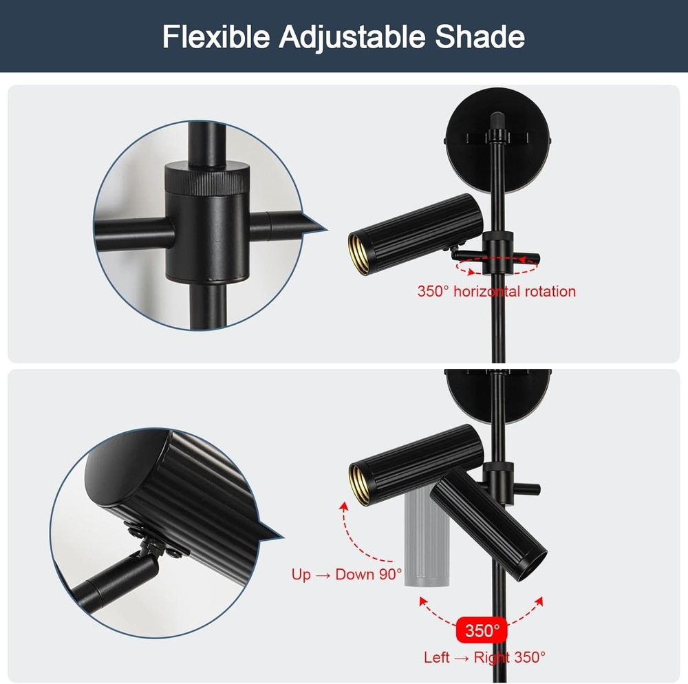 Plug in Wall Sconces Black 2 Lights Rotatable with Switch