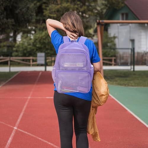Large Mesh Backpack, Semi-transparent College Backpack, See Through Purple