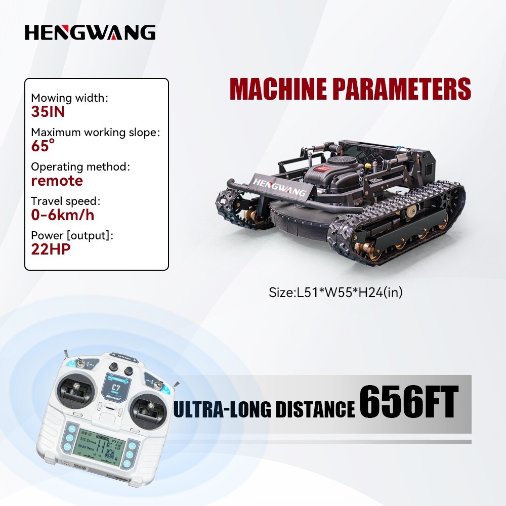 Robot lawn mower sale！22HP Remote Control Lawn Mower 65° Climbing HW608-90