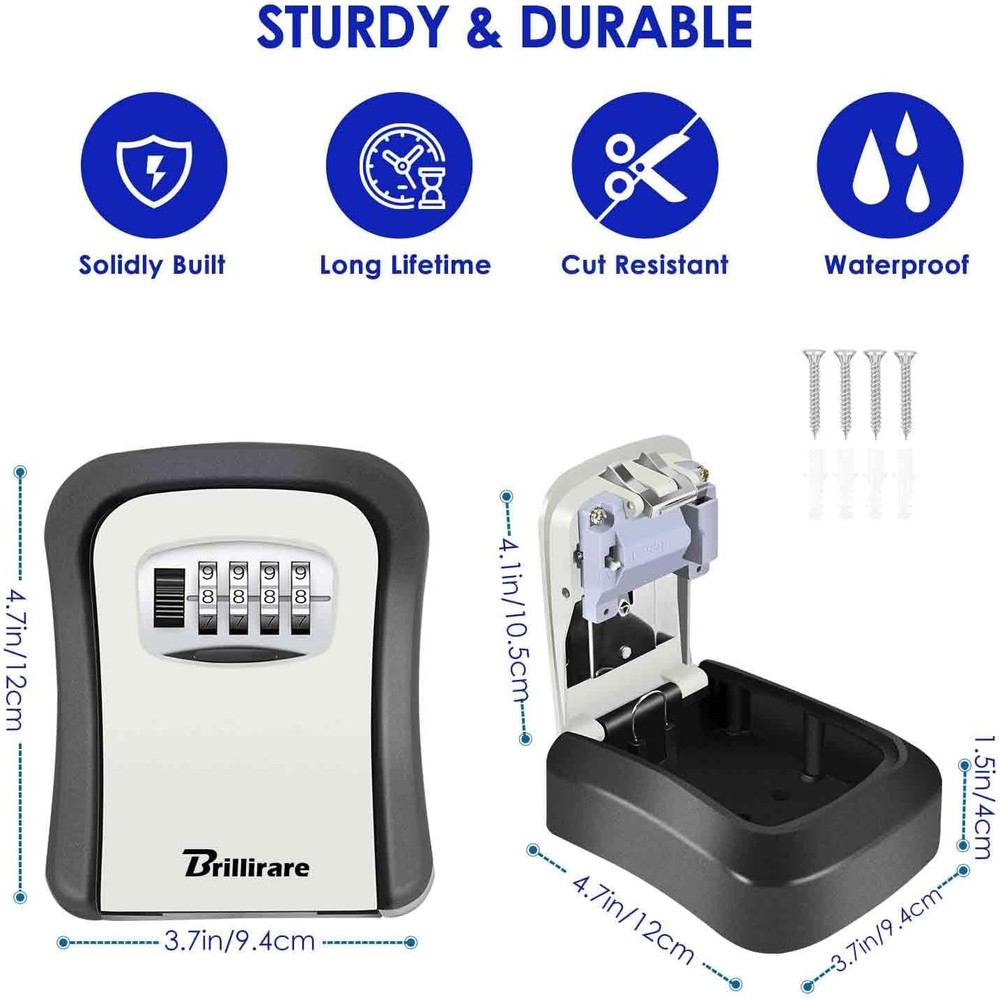 Key Lock Box, Waterproof Combination Lockbox Wall Mount 4 Digits, Resettable Key