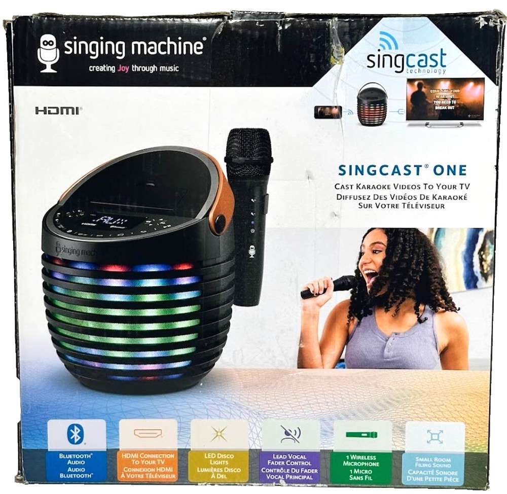Singing Machine SingCast One Casting Bluetooth Karaoke System Wireless Mic.