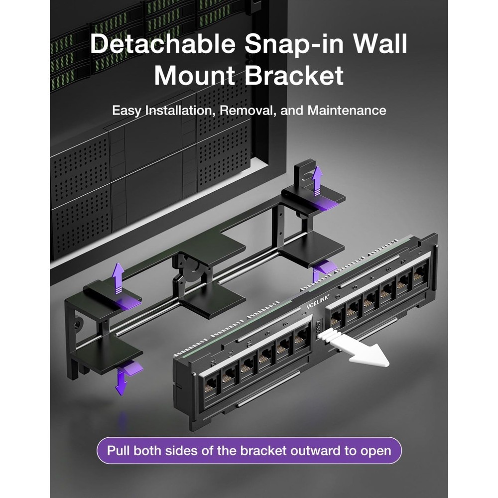 12-Port Cat6 Patch Panel 1000 Mbps,Network Panel UTP with Wall Mount 89D Bracket
