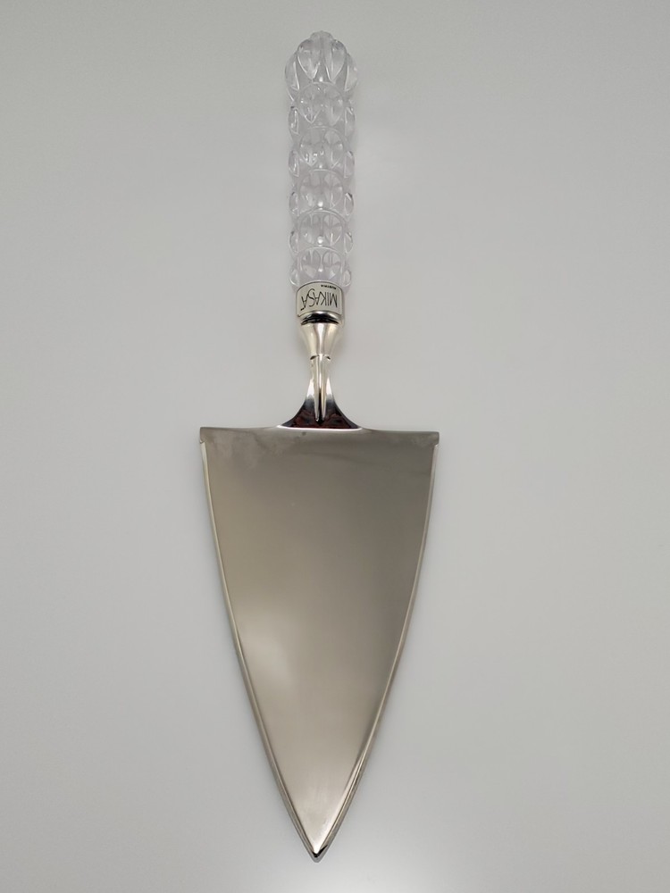 Mikasa Cake Pie Server Knife with Crystal Handle Silver Plated Rousseau Pattern