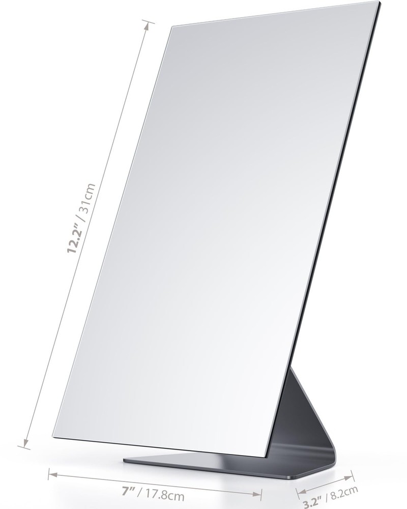 Rectangular -Standing Makeup Mirror, Frameless 1X Vanity Mirror with Adjustab...