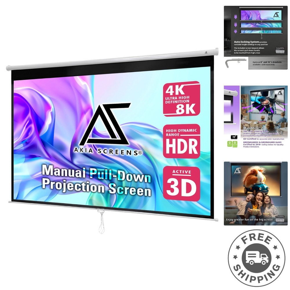 Retractable 110-Inch Projector Screen - 16:9 Aspect Ratio, Auto Locking System