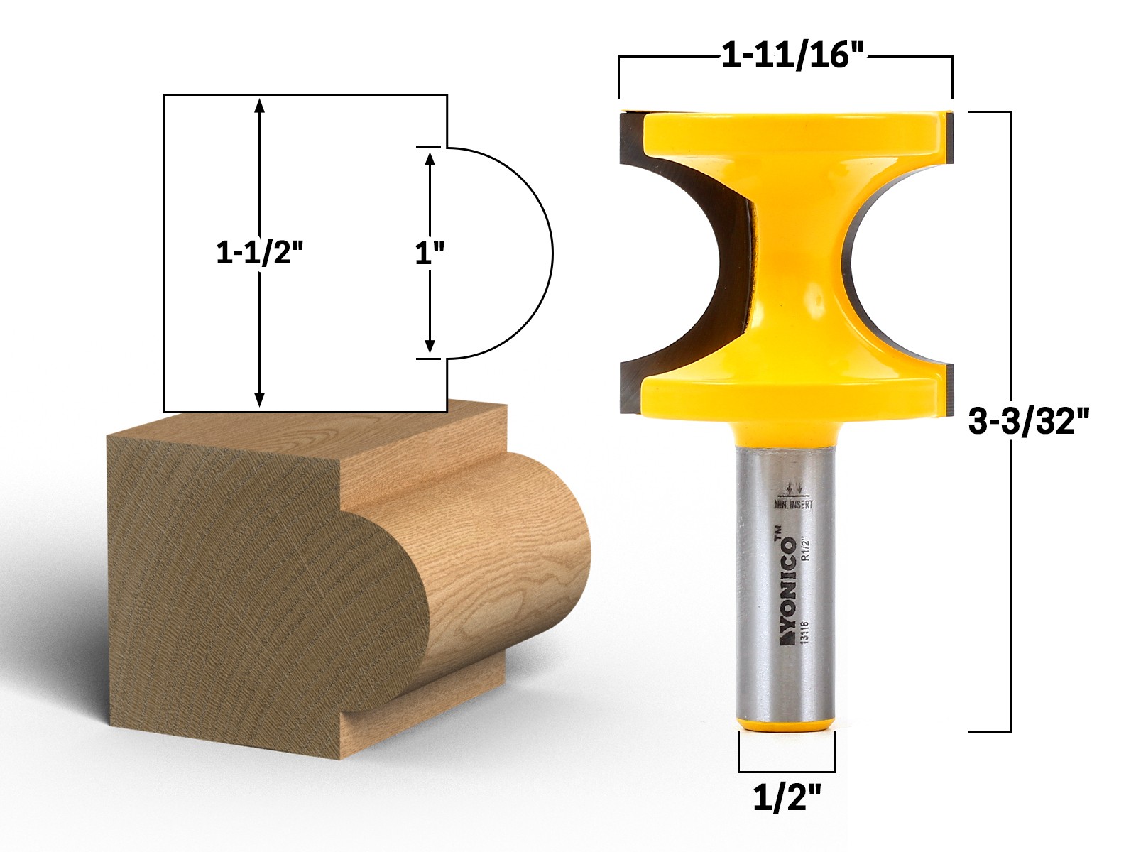 1" Bead Bullnose Router Bit - 1/2" Shank - Yonico 13118
