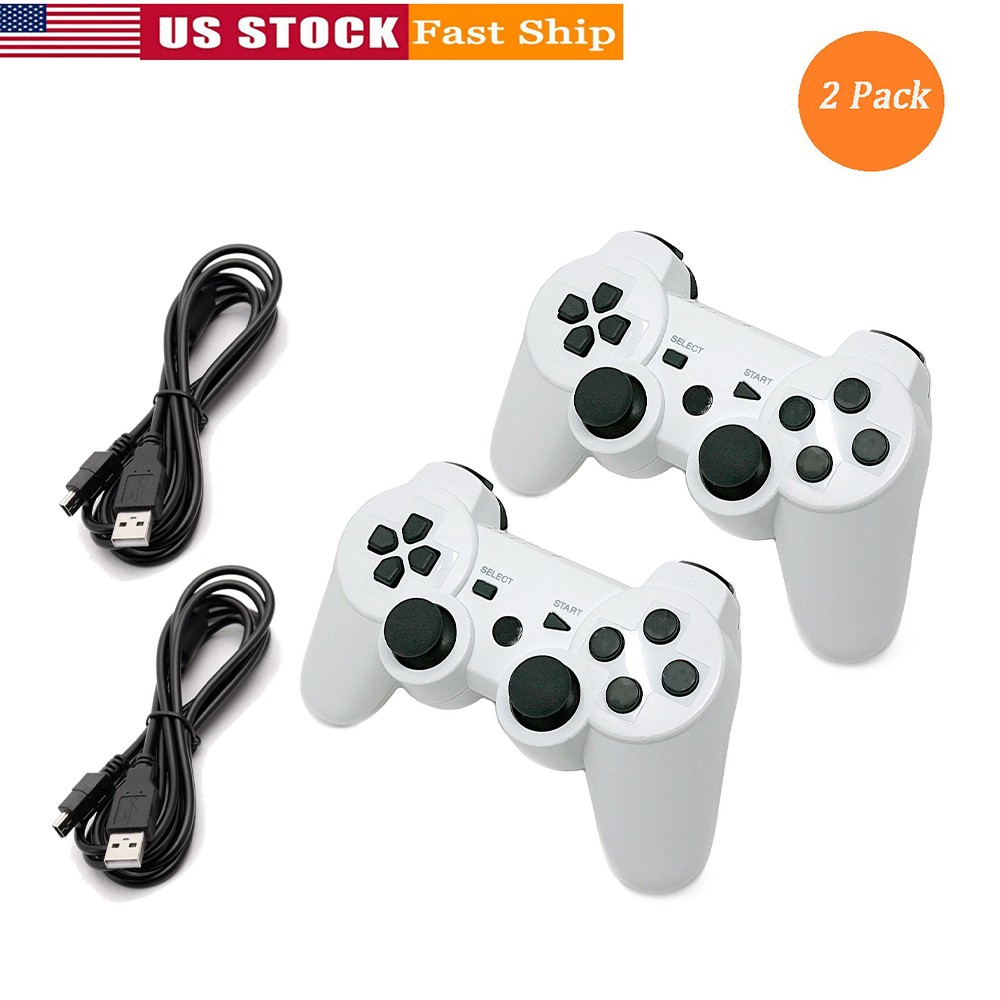 2x White Wireless Bluetooth Video Game Controller Pad For Sony PS3