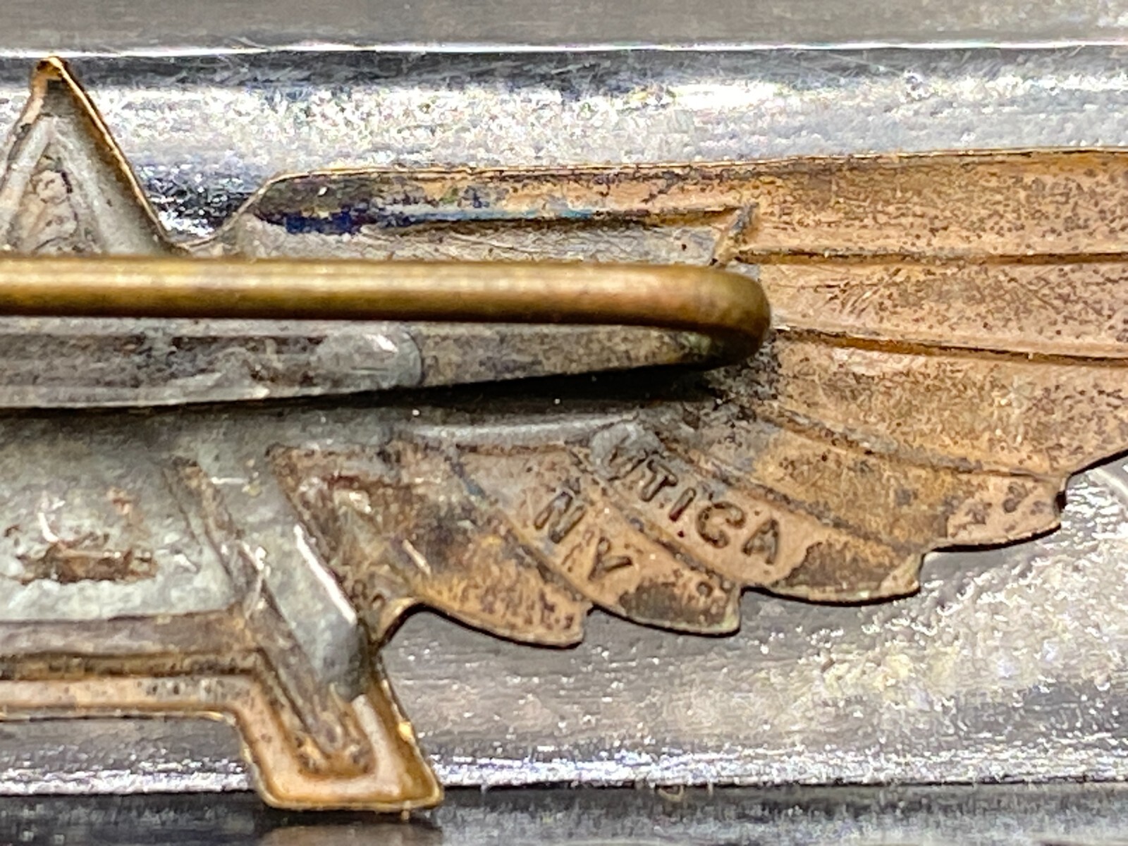 Vintage Flying A gasoline wings pin A. E. Co, Utica New York 2" wings