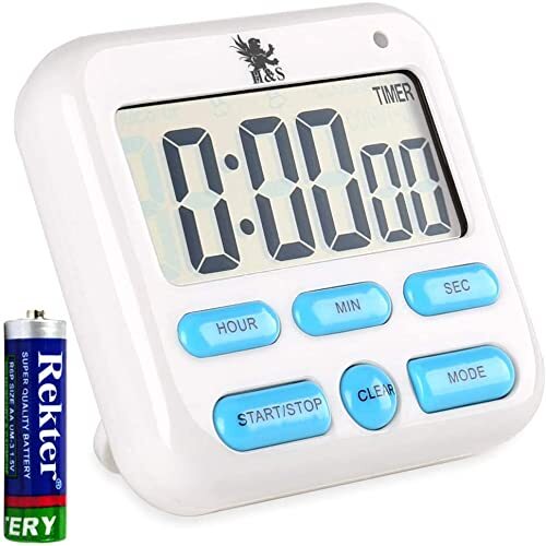 Magnetic Digital Kitchen Timer Loud Alarm Clock White LCD Countdown