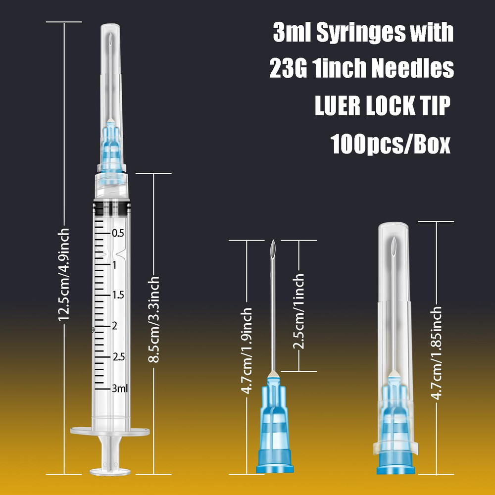 100Pack 3ml/cc with 23 G 1” Safety Individually Wrapped