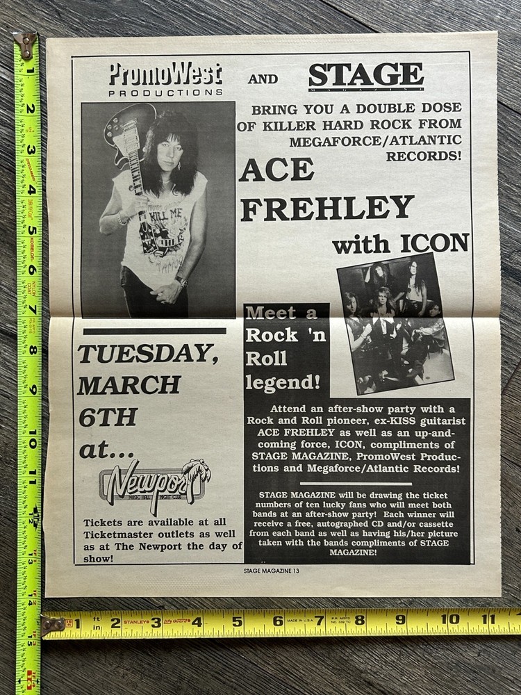 KISS Concert Ad ACE FREHLEY Trouble Walkin Tour Newport Club Ohio Vintage Kiss