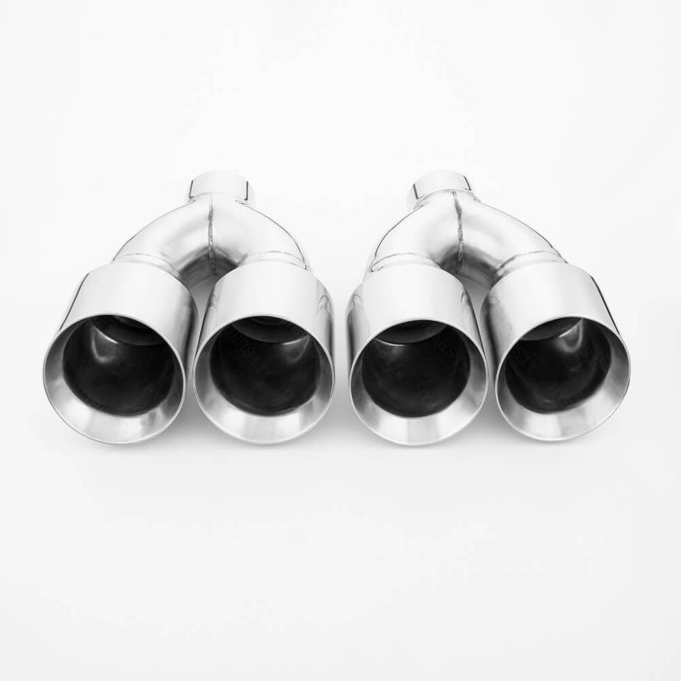 Pair Quad 4.5" Out Exhaust Tips 3" In 304 Stainless Steel Dual Wall Angle Cut