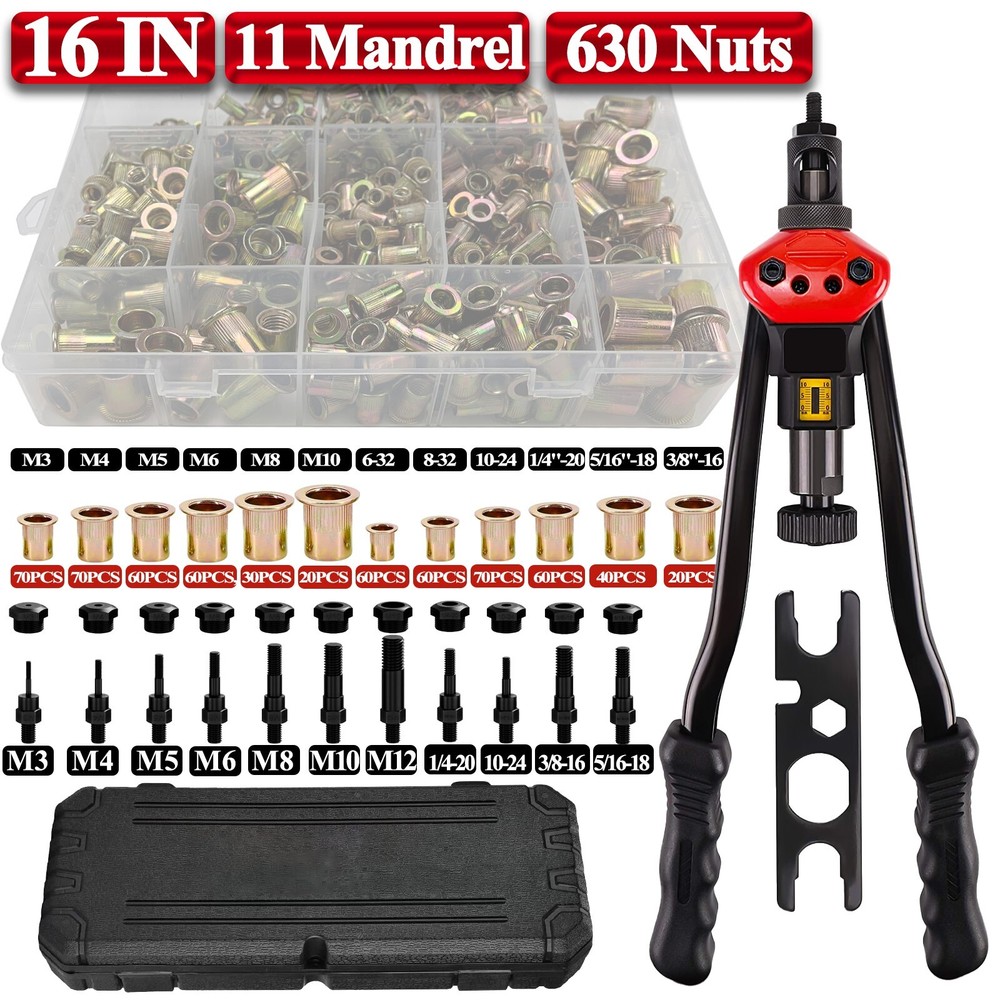 16'' Rivet Gun Kit Rivnut Thread Setting Tool Nut Setter NutSert Metric & inch
