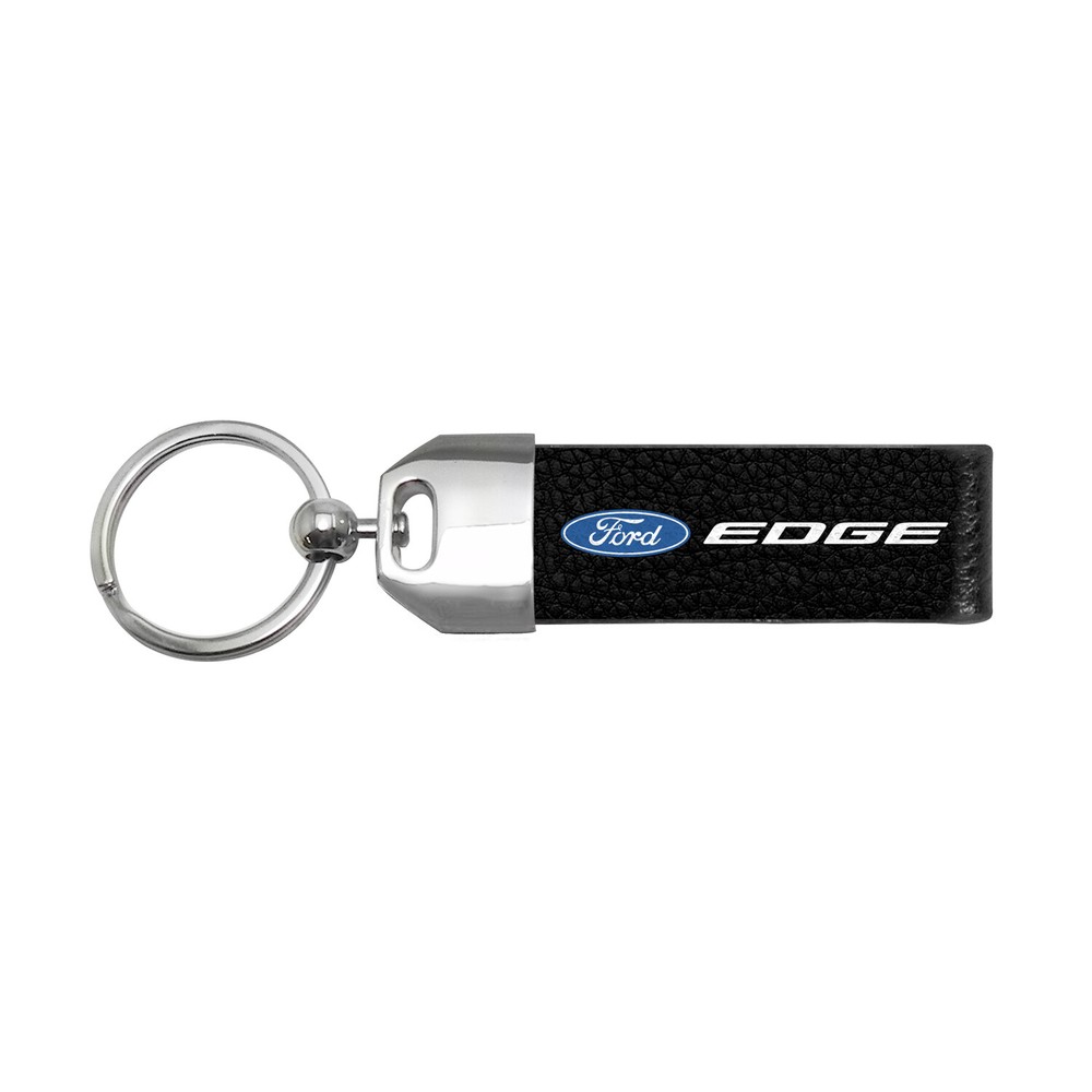 Ford Edge Black Genuine Leather Loop Strap Chrome Metal Key Chain