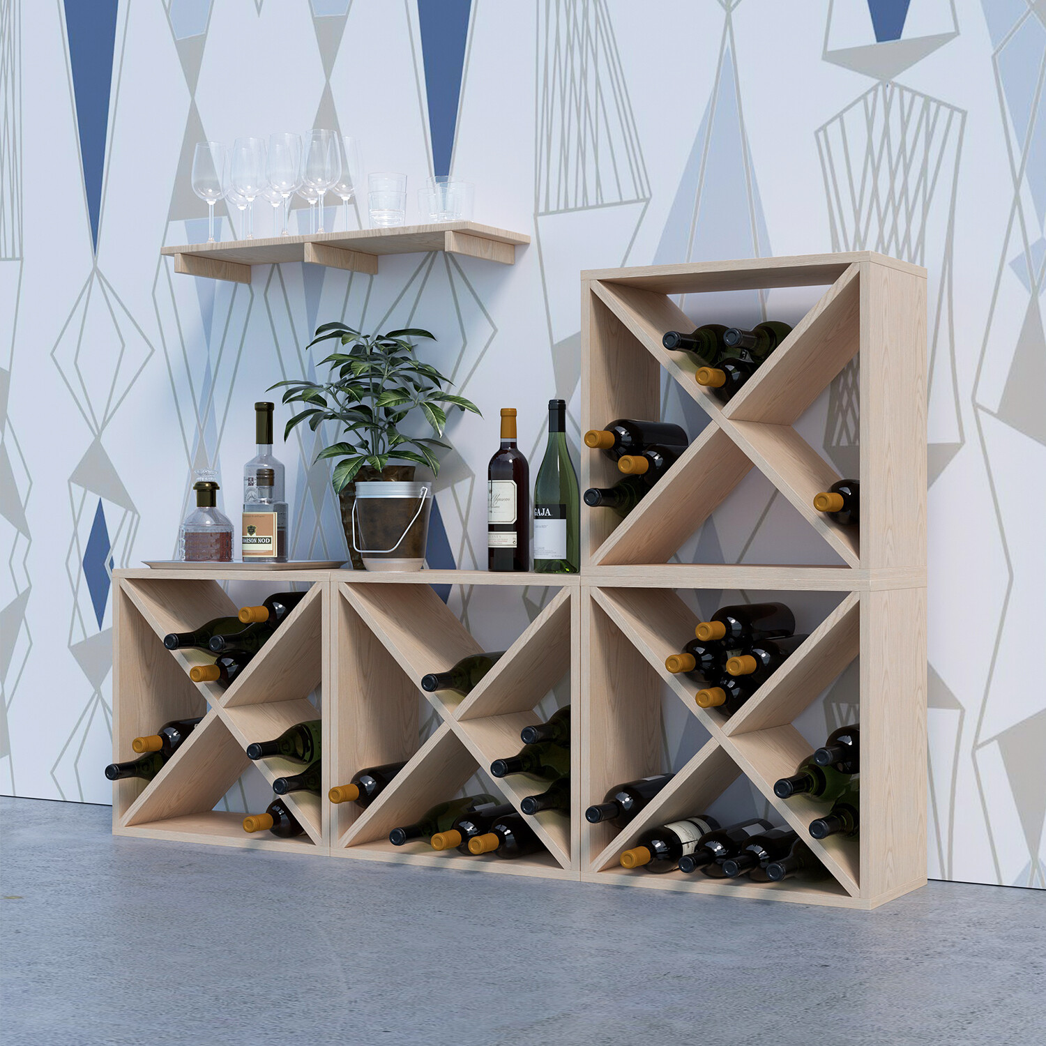 24 Bottle Wine Rack Holder Stackable Countertop Wine Storage Display Solid Wood