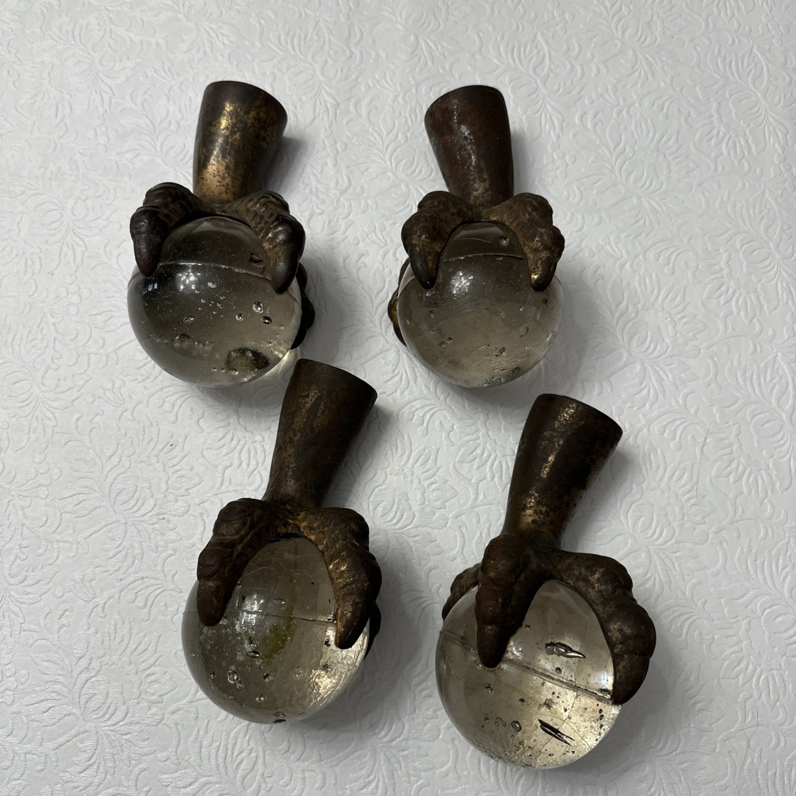 4 Glass Ball Cast Metal Dragon Claw foot feet 6" table legs Antique Victorian
