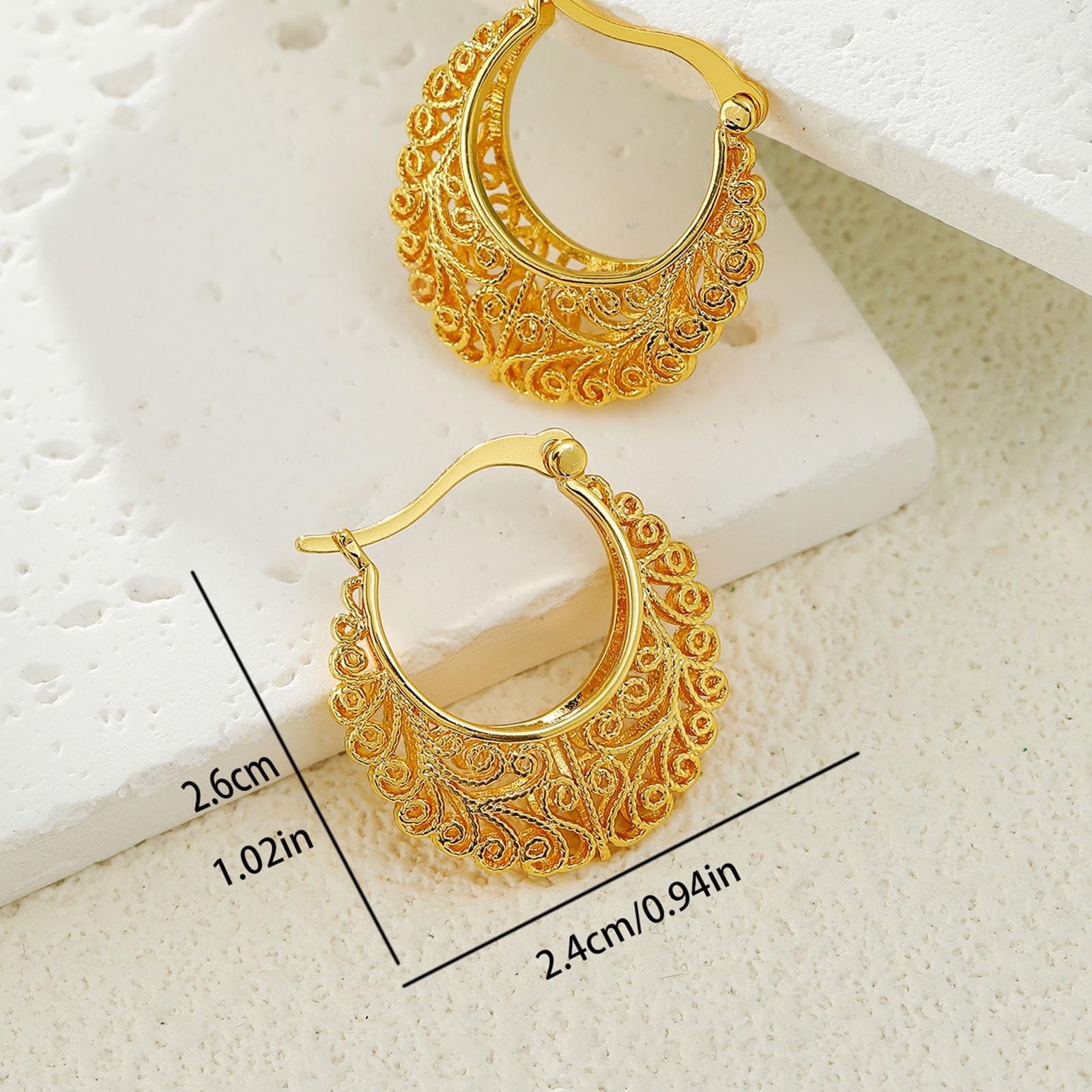 Filigree Gold Hoop Earrings Vintage Small Earrings for Women