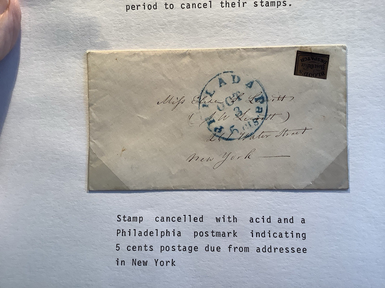 Mid 1800s = Genuine  US LOCAL POST Stamp On Cover   BLOOD’S. 15L17