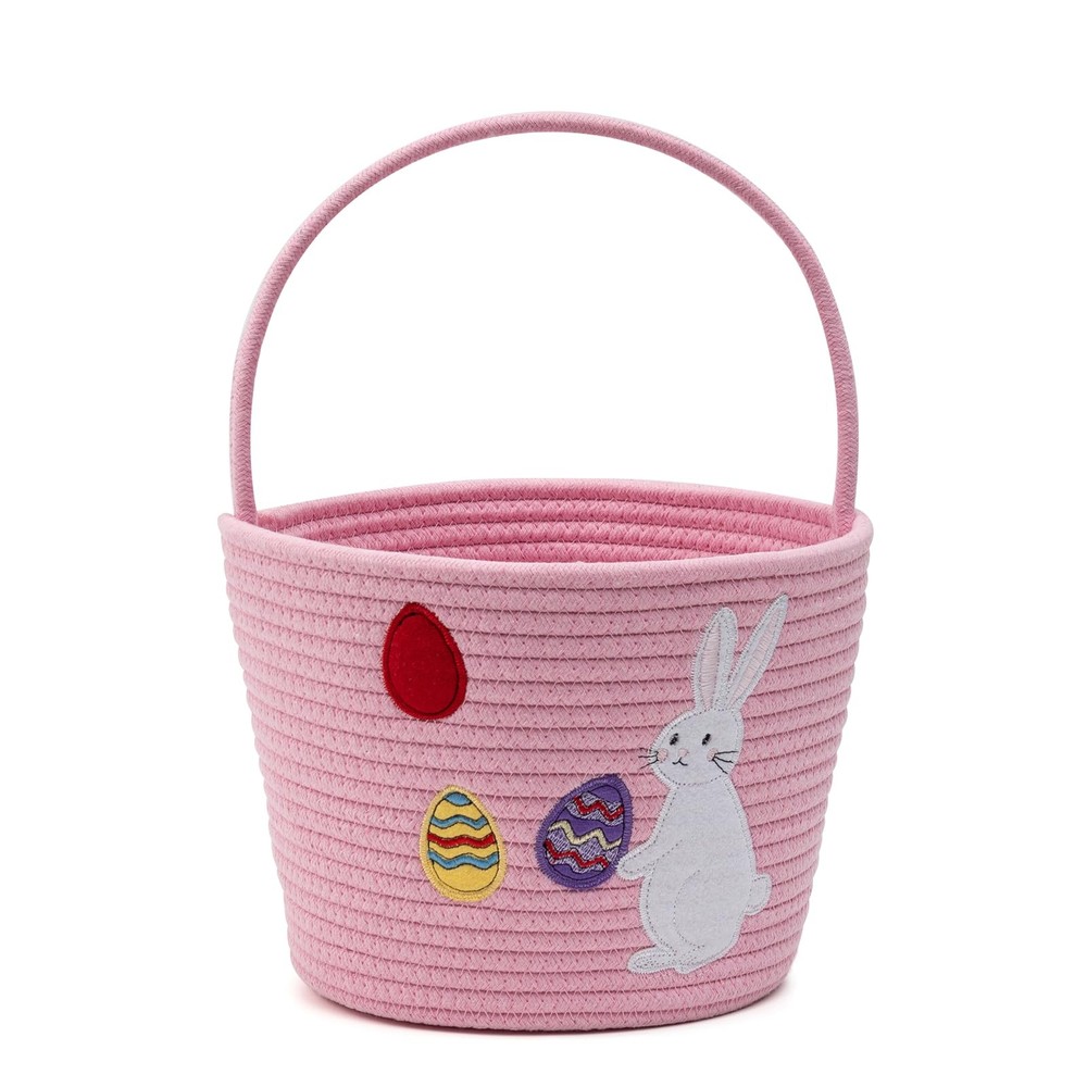 E-FirstFeeling Easter Baskets for Kids,Woven Rope Easter Bunny Basket with Ha...