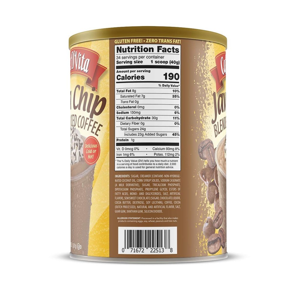 CAFFE D'vita Java Chip Latte Blended Iced Coffee 48 Oz Canister