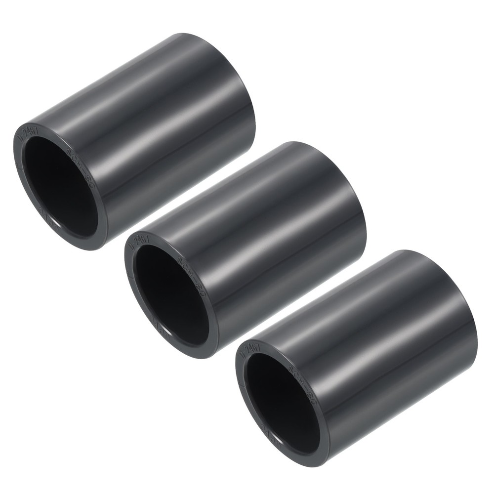 3 Pcs UPVC Fitting, Straight Adapter Connector Socket Schedule 80(Gray, 1")
