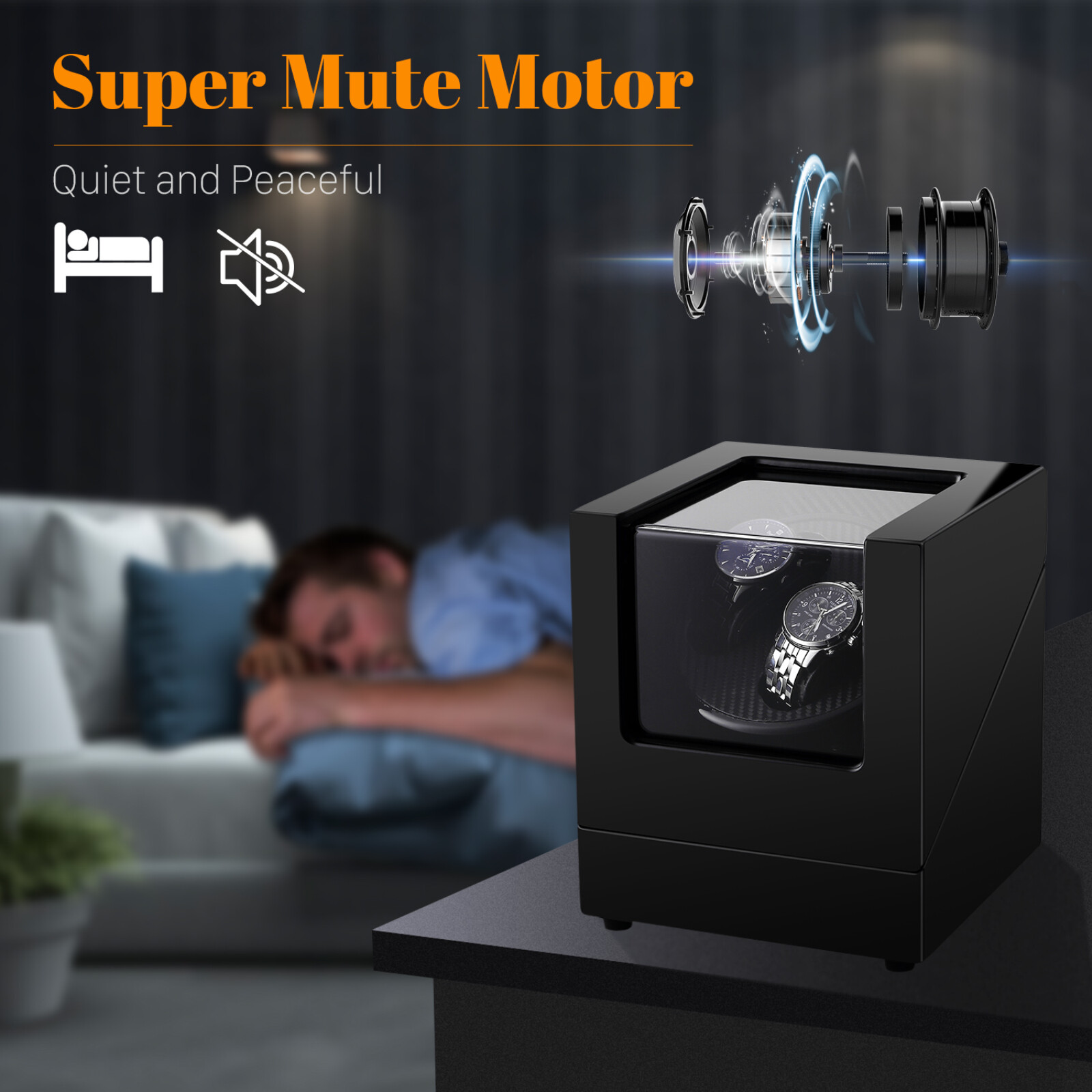 Watch Winder Case Display Double Automatic MDF Wood Watch Organizer Box Gifts US