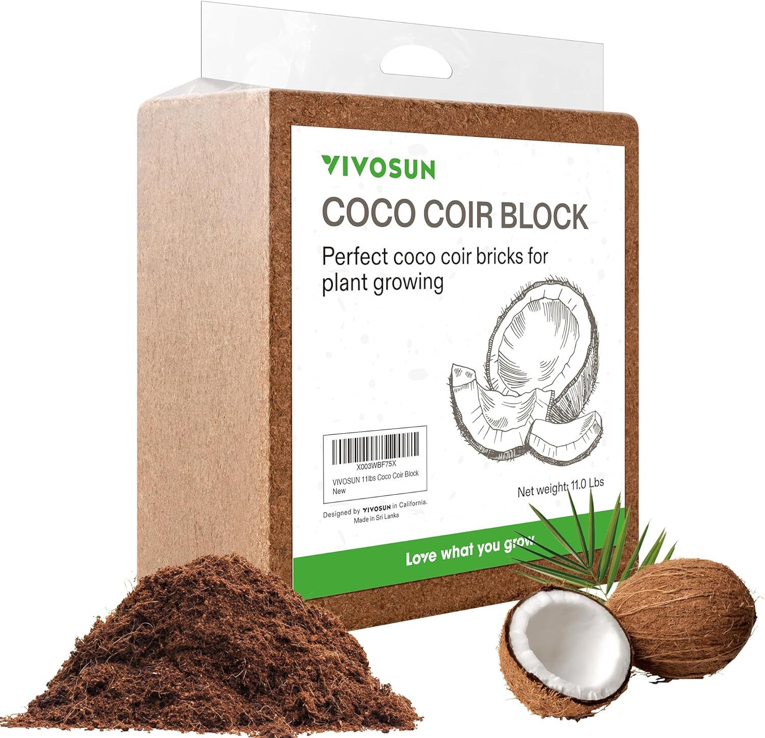 VIVOSUN 11Lbs 5000G Coco Coir Brick,100% Natural Organic Coconut PH Balance