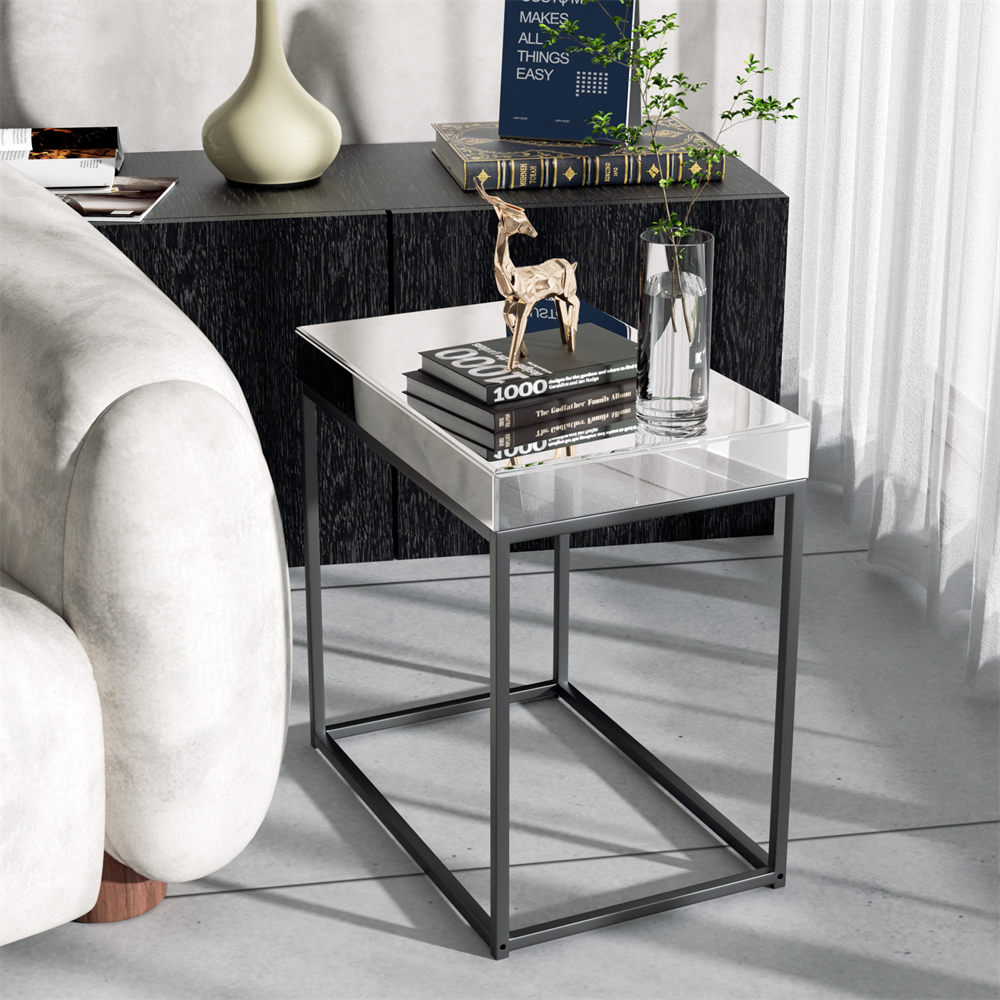 Drawer Mirrored Nightstand Side End Table Bedside Table for Bedroom Living Room
