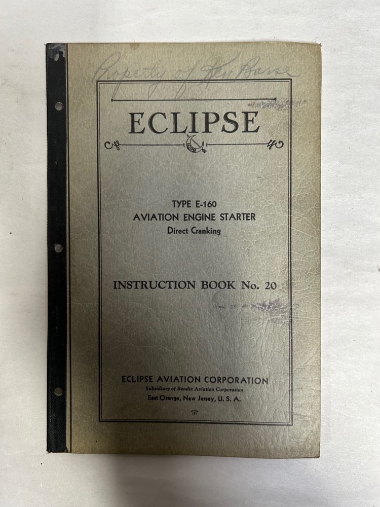 Vtg Eclipse Aviation No 20 Type E-160 Engine Starter Instruction Manual (A8)