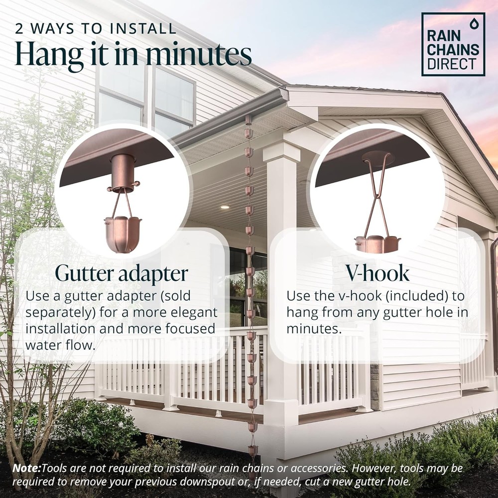 Flutes Rain Chain 8.5 FT Pure Solid Copper Premium Rain Chains Gutters