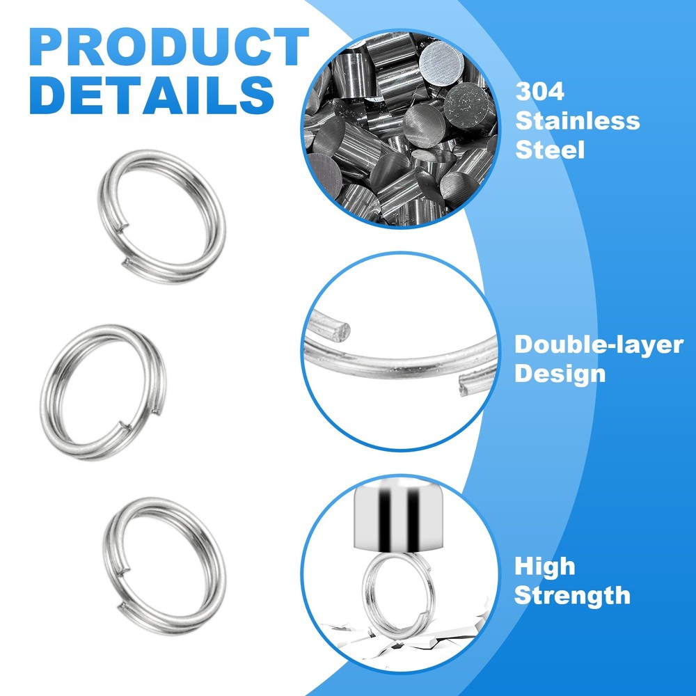 Round Split Ring, 100 Pcs 7 mm Small Split Ring with Double Loops Silver