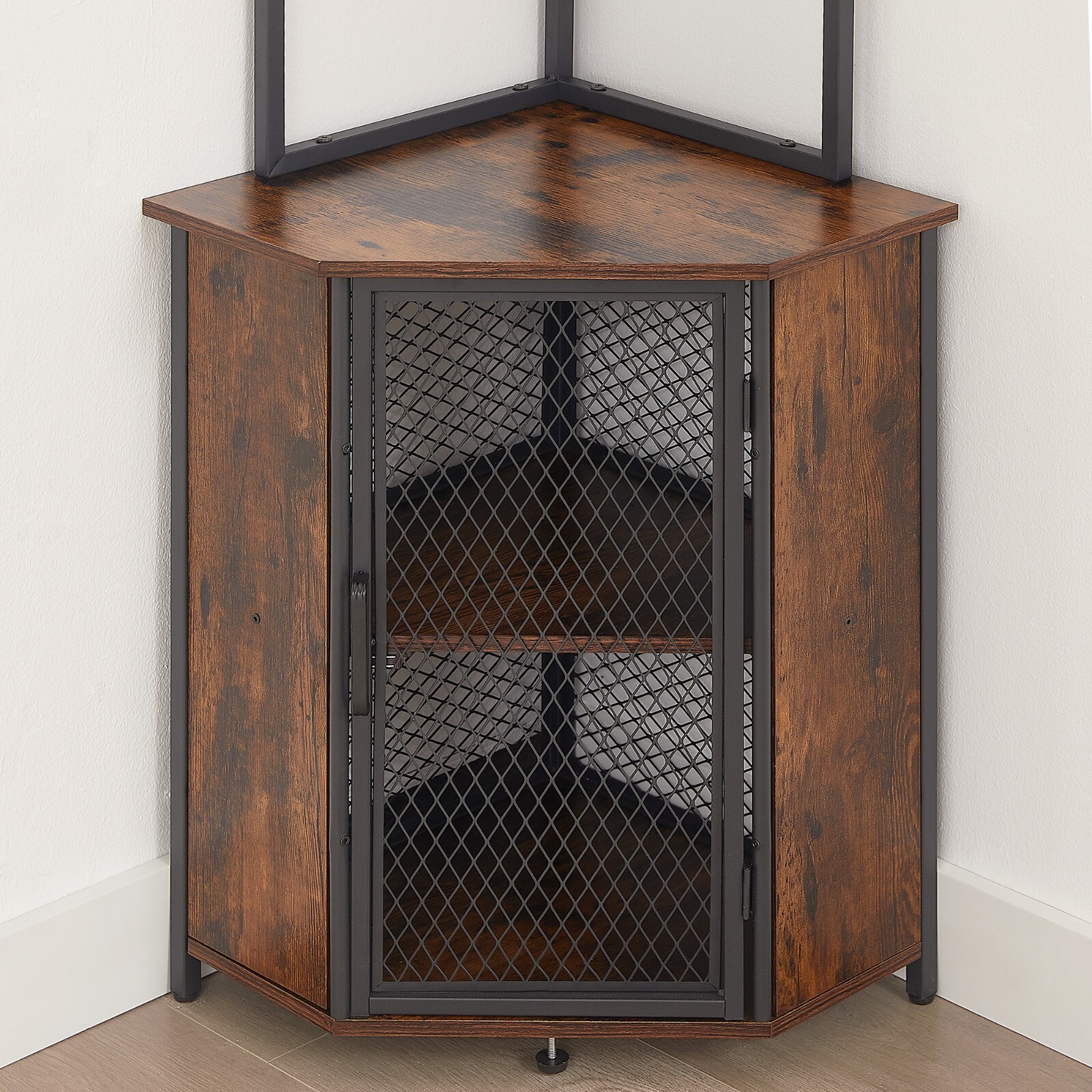 5-Tier Corner Shelf Tall Bookcase Storage Cabinet with Wine Rack Display Rack