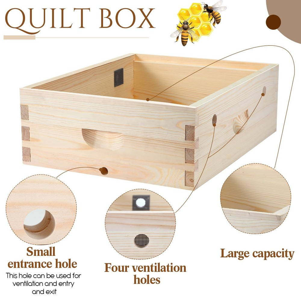 Thyle 10 Frame Beehive Candy Board and Quilt Box Combo Set, Assembled Bee Can...