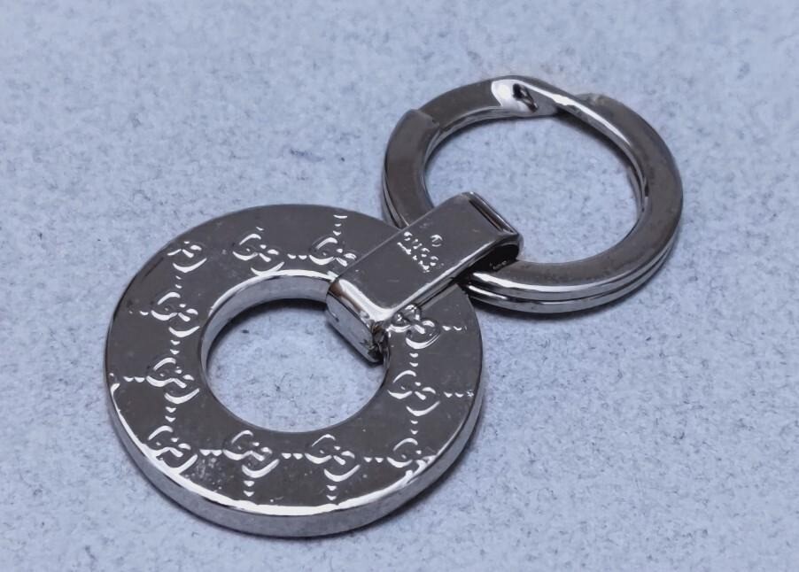 GUCCI Key Ring Silver GG Logo Pattern USED Auth Rare #9230