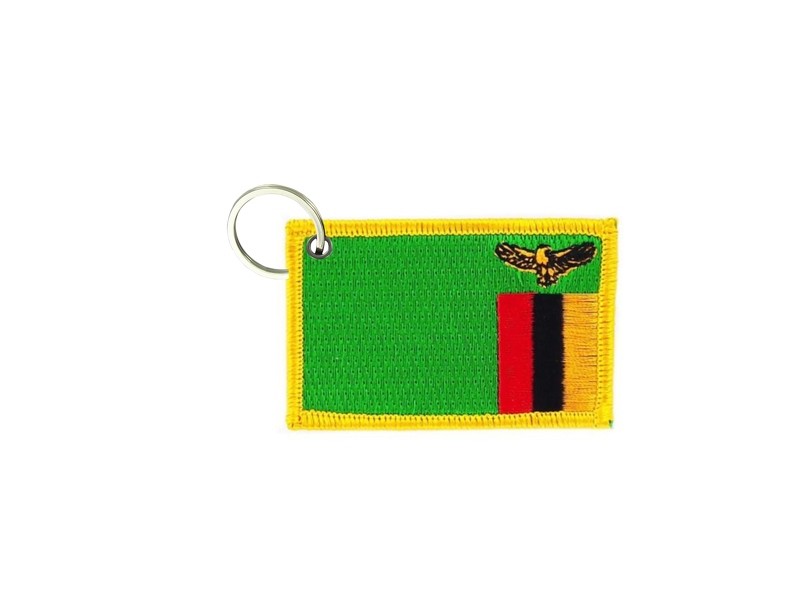 Keychain keyring embroidered embroidery patch double sided flag zambia