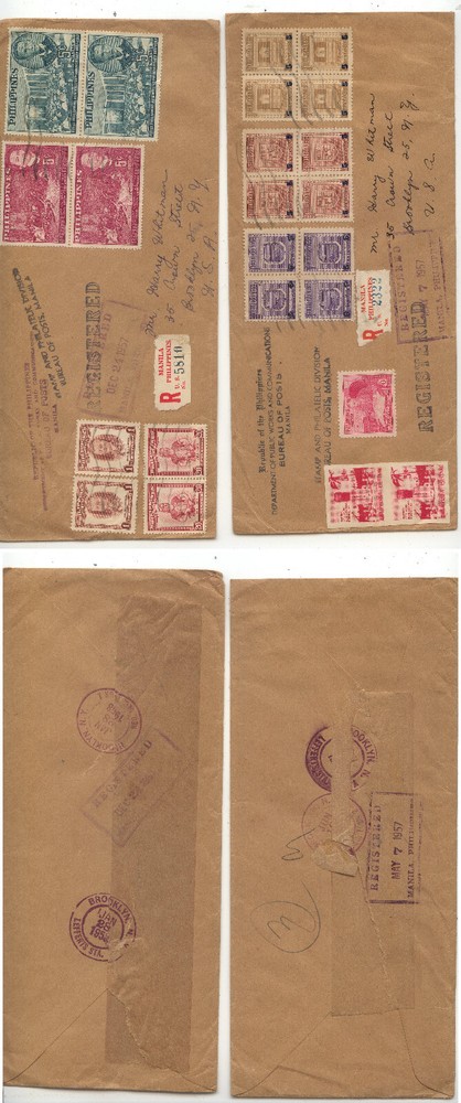 Philippines   2  long  registered covers to   US