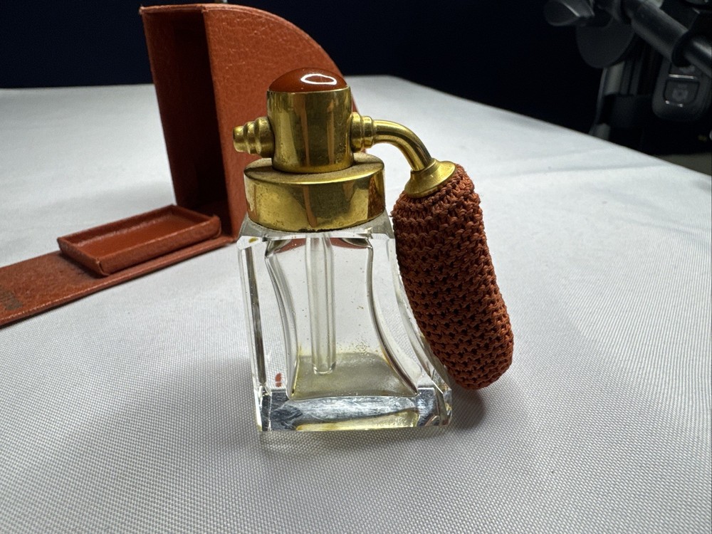 DeVilbiss Travel Perfume Bottle Atomizer Leather Case Art Deco