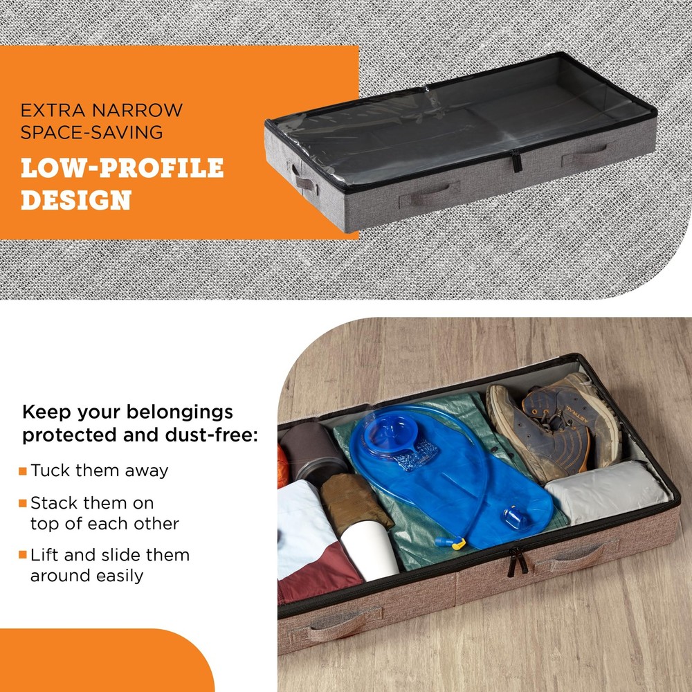 Under Bed Storage Containers, Low Profile Underbed Organizers with Sturdy Han...