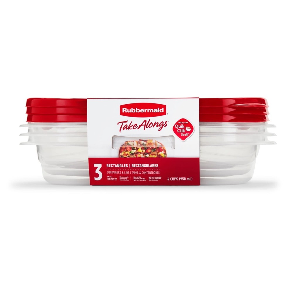 TakeAlongs 4.0-Cup Rectangle Food Storage Containers Ruby Red 3 pack