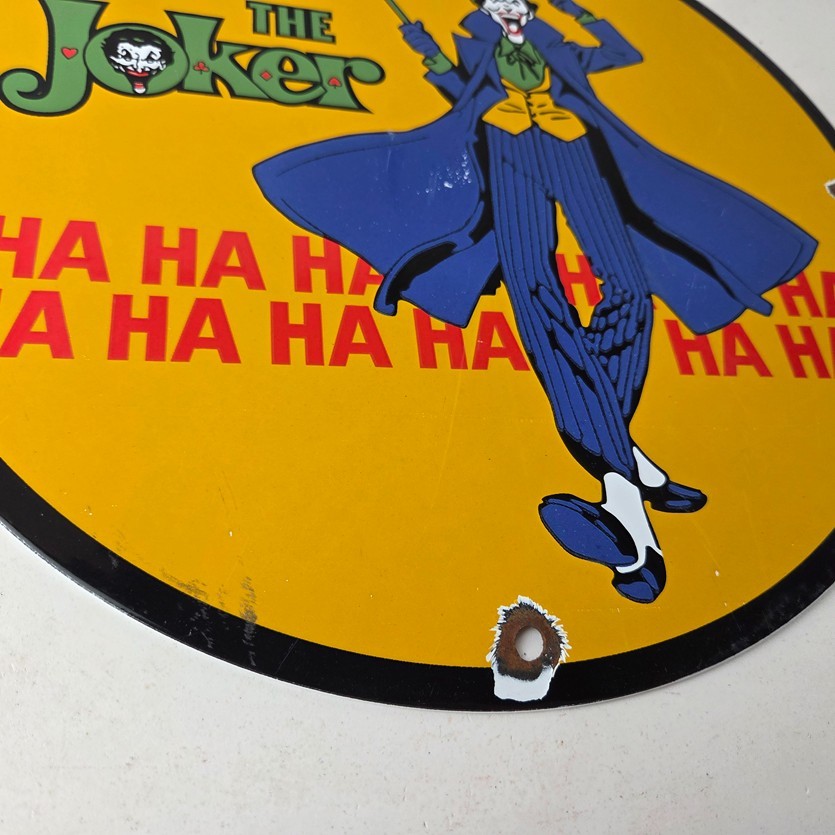 Vintage Conoco Gasoline Porcelain Sign - Joker Batman N-Tane Comic Gas Pump Sign