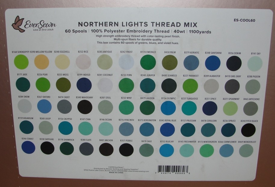 Polyester Embroidery Thread Northern Lights Kit EverSewn 60 Spools