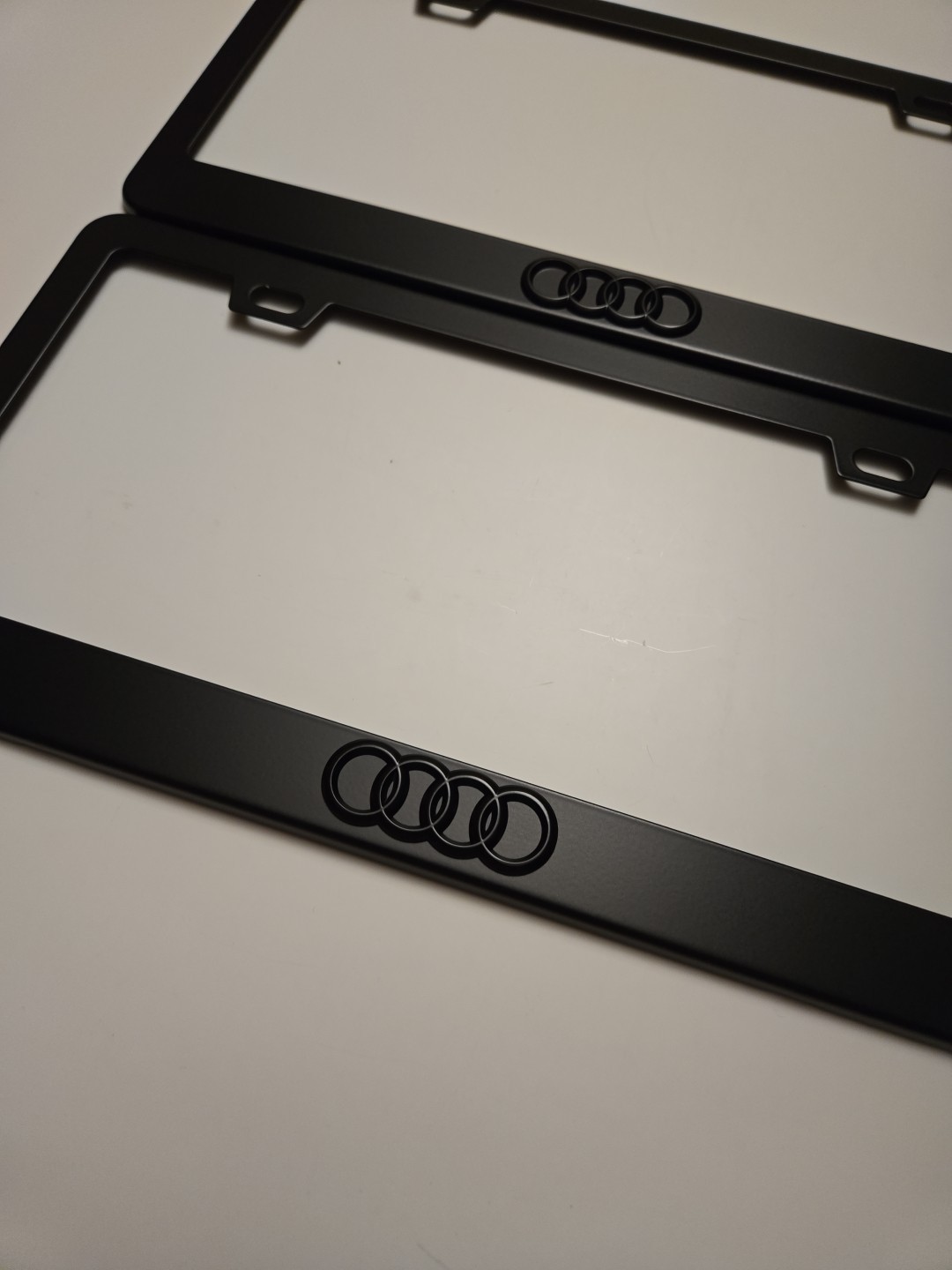 2 pcs Black License Plate Frame for 3D -Audi- Rings Logo