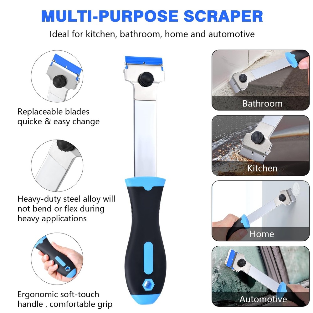 Razor Blade Scraper Tool with 20 Extra Replacement Blades (Metal & Plastic), ...